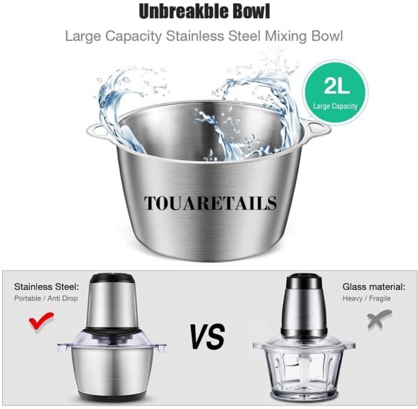 TOUARETAILS 700W Stainless Steel Electric Meat Mixer Grinders with Bowl for Heavy Kitchen Food Chopper Mixer, Meat, Vegetables, Onion Slicer Garlic Slicer - Image 5