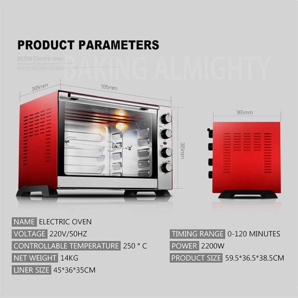 WERAC 60L Mini Oven Convection Electric Oven with Baking Tray, Wire Rack and Rotating Skewer - Image 5