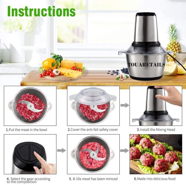 TOUARETAILS 700W Stainless Steel Electric Meat Mixer Grinders with Bowl for Heavy Kitchen Food Chopper Mixer, Meat, Vegetables, Onion Slicer Garlic Slicer - Image 8